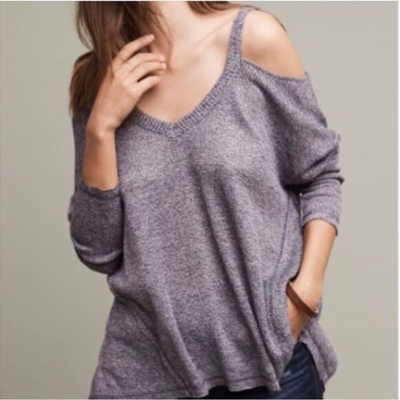 Anthropologie Deletta Millipa Hi-Low Cold Shoulder Sweater Blue Women Size Small - Picture 1 of 10